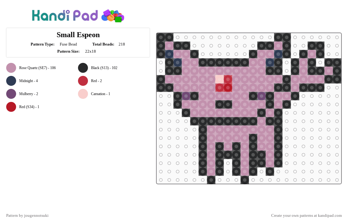 Small Espeon - Fuse Bead Pattern by jougennotsuki on Kandi Pad - cute, espeon, pink, pokemon, video game