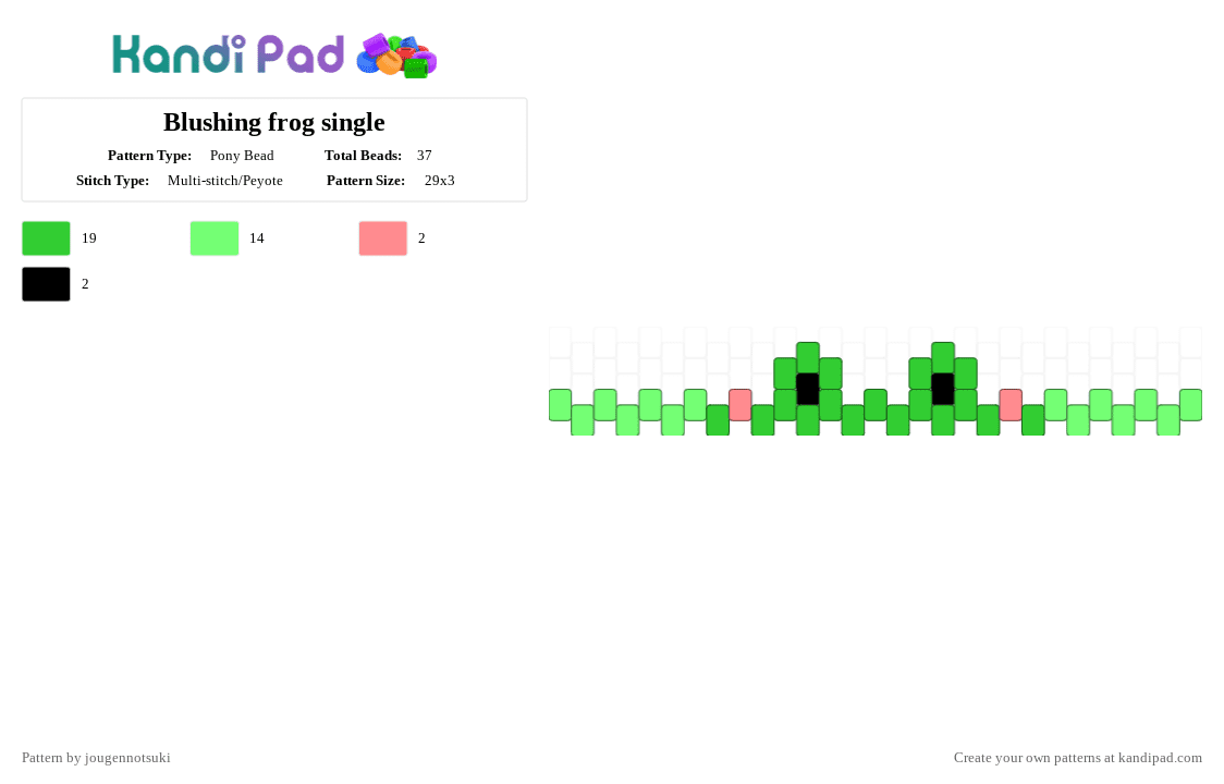 Blushing frog single - Pony Bead Pattern by jougennotsuki on Kandi Pad - teal,green,frog,amphibian,nature,animal,cute,single