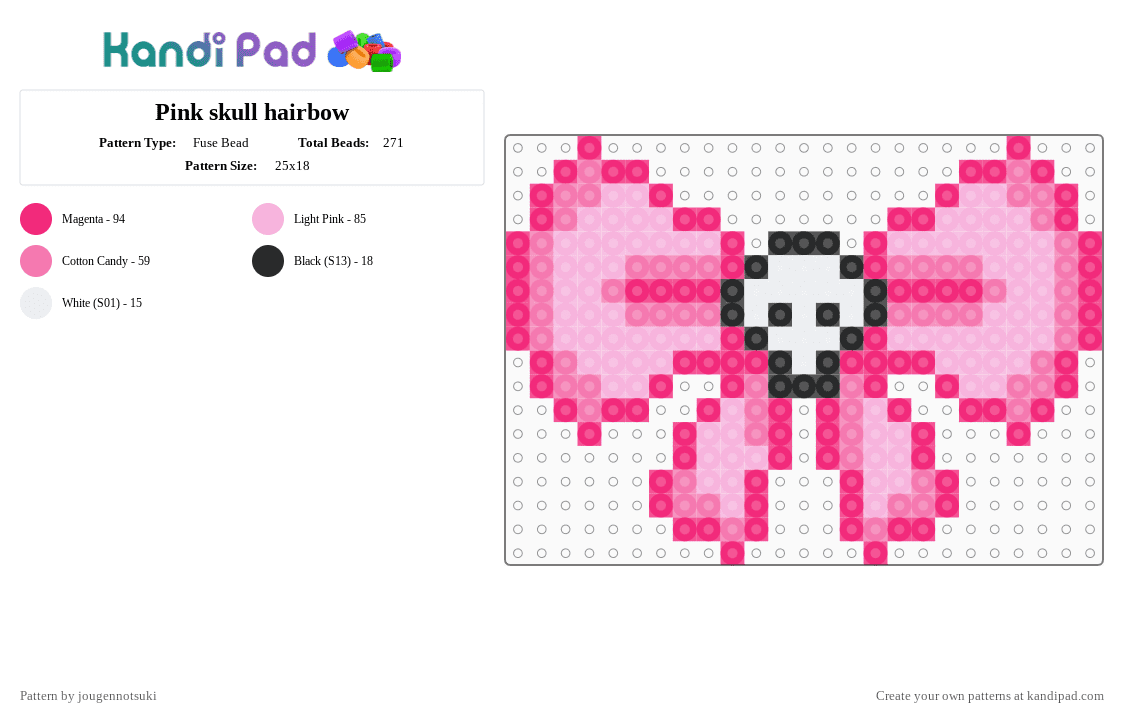 Pink skull hairbow - Fuse Bead Pattern by jougennotsuki on Kandi Pad - pink,skull,scene,goth,kawaii,pastelgoth,alt