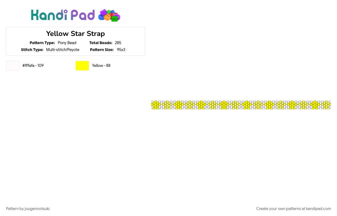 Yellow Star Strap - Pony Bead Pattern by jougennotsuki on Kandi Pad - white, yellow