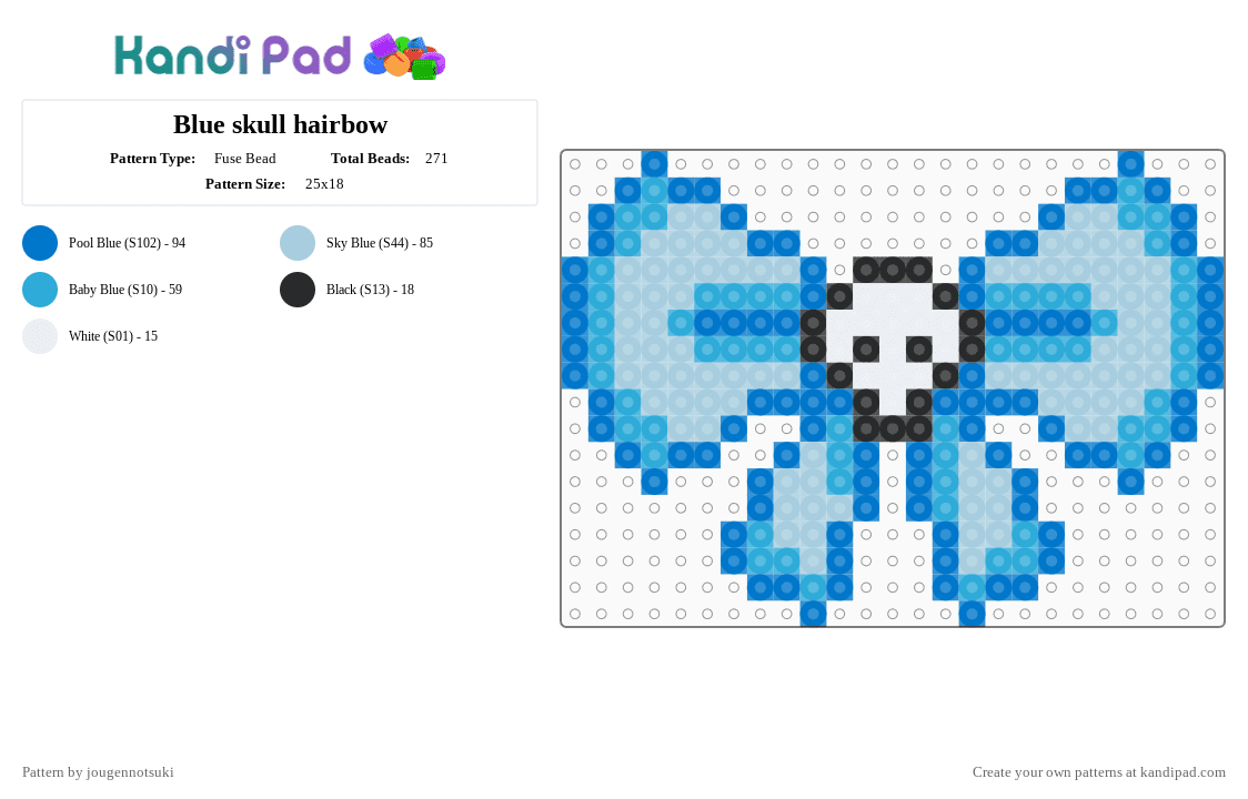 Blue skull hairbow - Fuse Bead Pattern by jougennotsuki on Kandi Pad - blue,light blue,skull,hairbow,kawaii,alt,goth,scene,pastelgoth