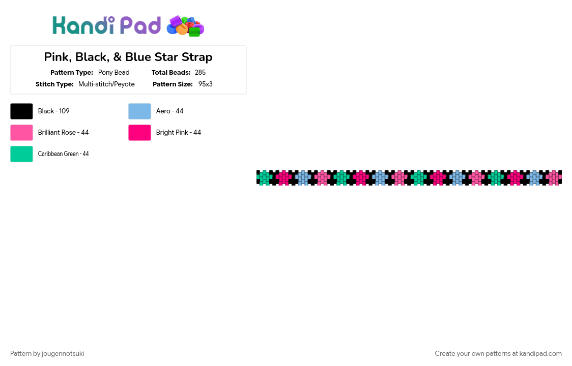 Pink, Black, & Blue Star Strap - Pony Bead Pattern by jougennotsuki on Kandi Pad - pink, star
