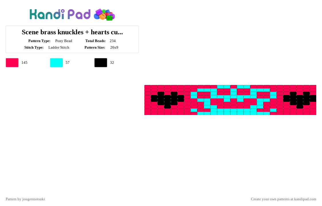 Scene brass knuckles + hearts cuff XD - Pony Bead Pattern by jougennotsuki on Kandi Pad - light blue,red,scene,neon,pink,cyan,scenemo,2000s