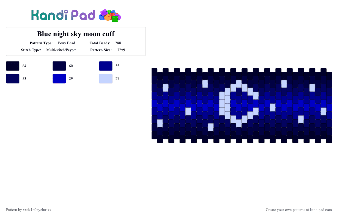 Blue night sky moon cuff - Pony Bead Pattern by jougennotsuki on Kandi Pad - purple,blue,moon,night,dark,star