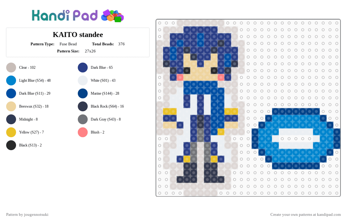KAITO standee - Fuse Bead Pattern by jougennotsuki on Kandi Pad - beige,blue,kaito,vocaloid,projectsekai,pjsk,vocalsynth