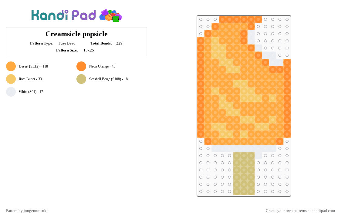 Creamsicle popsicle - Fuse Bead Pattern by jougennotsuki on Kandi Pad - orange,dessert,creamsicle,popsicle,summer,cute,nostalgia