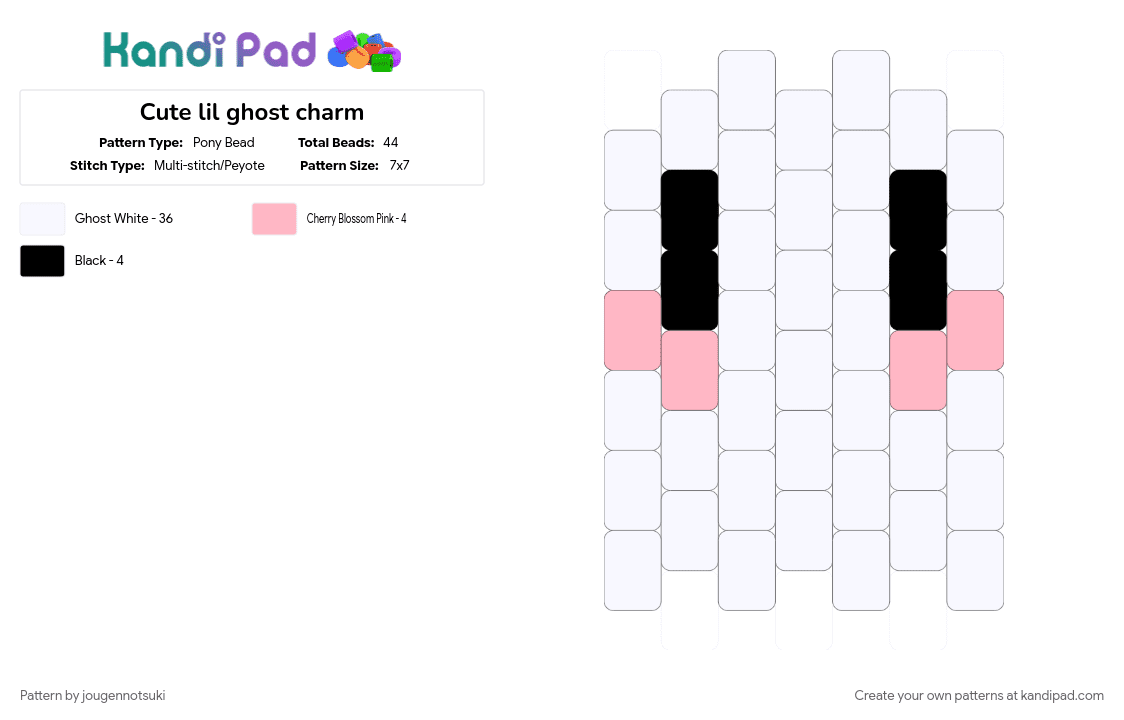 Cute lil ghost charm - Pony Bead Pattern by jougennotsuki on Kandi Pad - cute, ghost, halloween, spooky, white