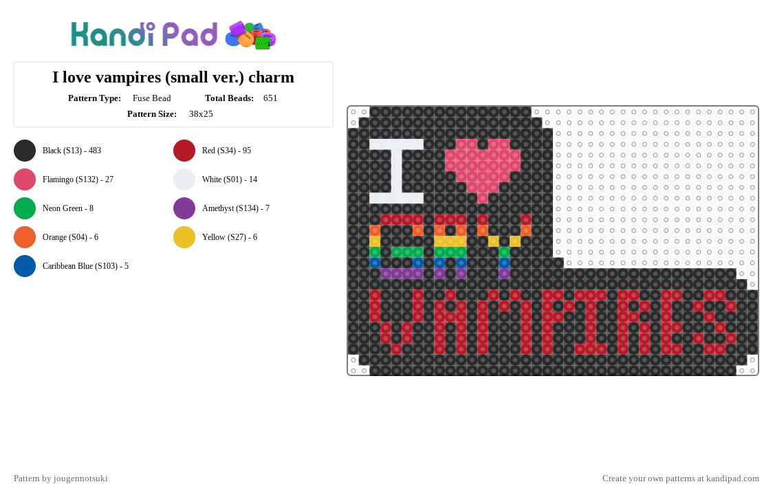 I love vampires (small ver.) charm - Fuse Bead Pattern by jougennotsuki on Kandi Pad - black,red,vampire,vampires,gay,lgbtq,prideflag,pridemonth