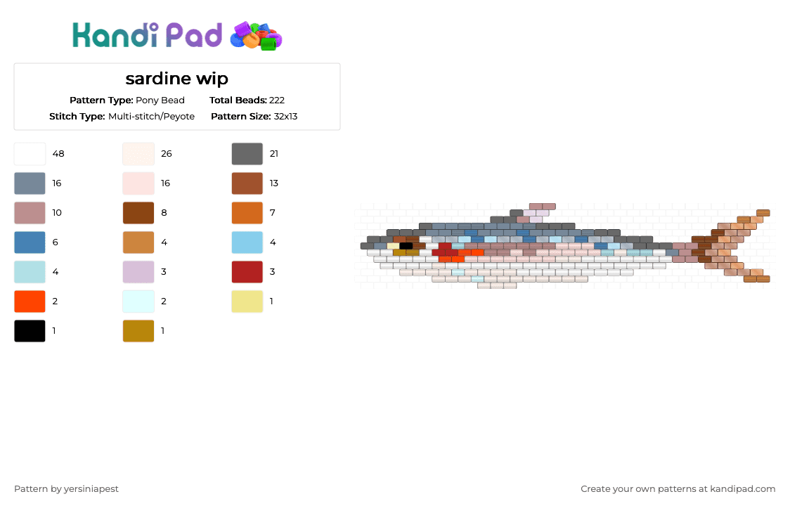 sardine wip - Pony Bead Pattern by deleted_user_125638 on Kandi Pad - white,beige,gray,red