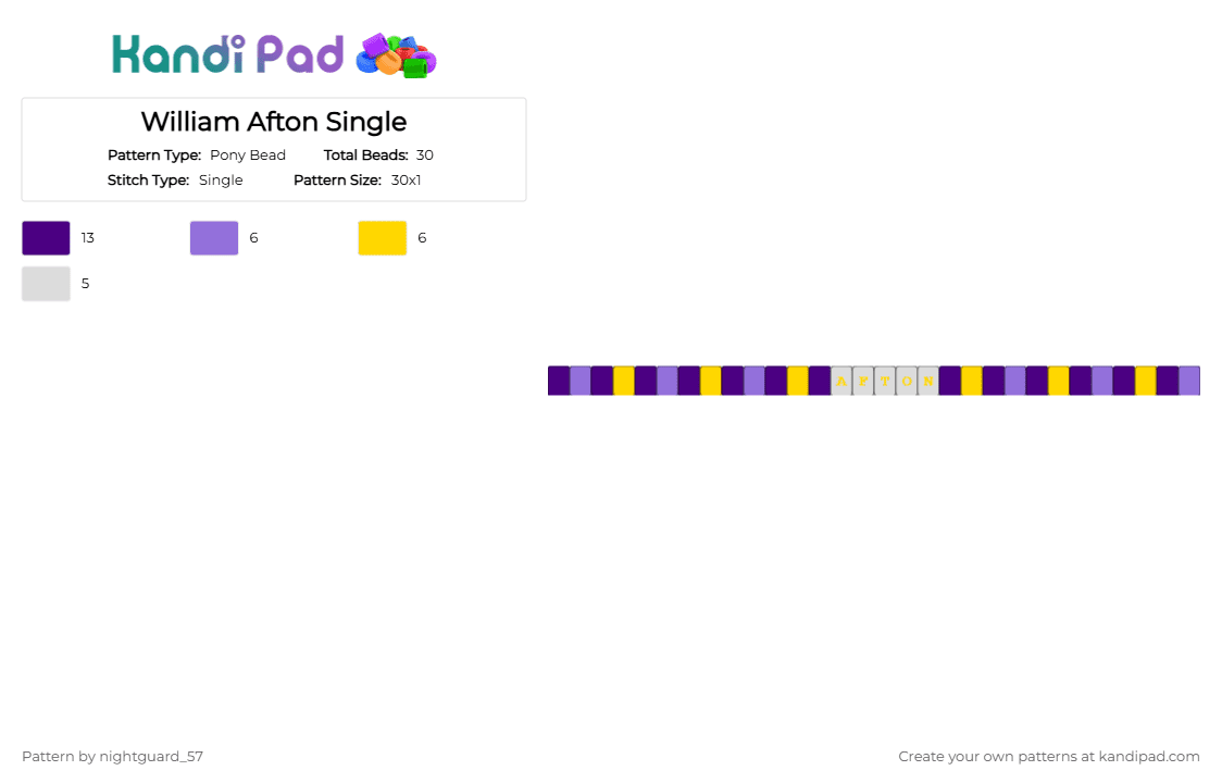 William Afton Single - Pony Bead Pattern by nightguard_57 on Kandi Pad - purple,fnaf,afton,horror games,william,purple guy