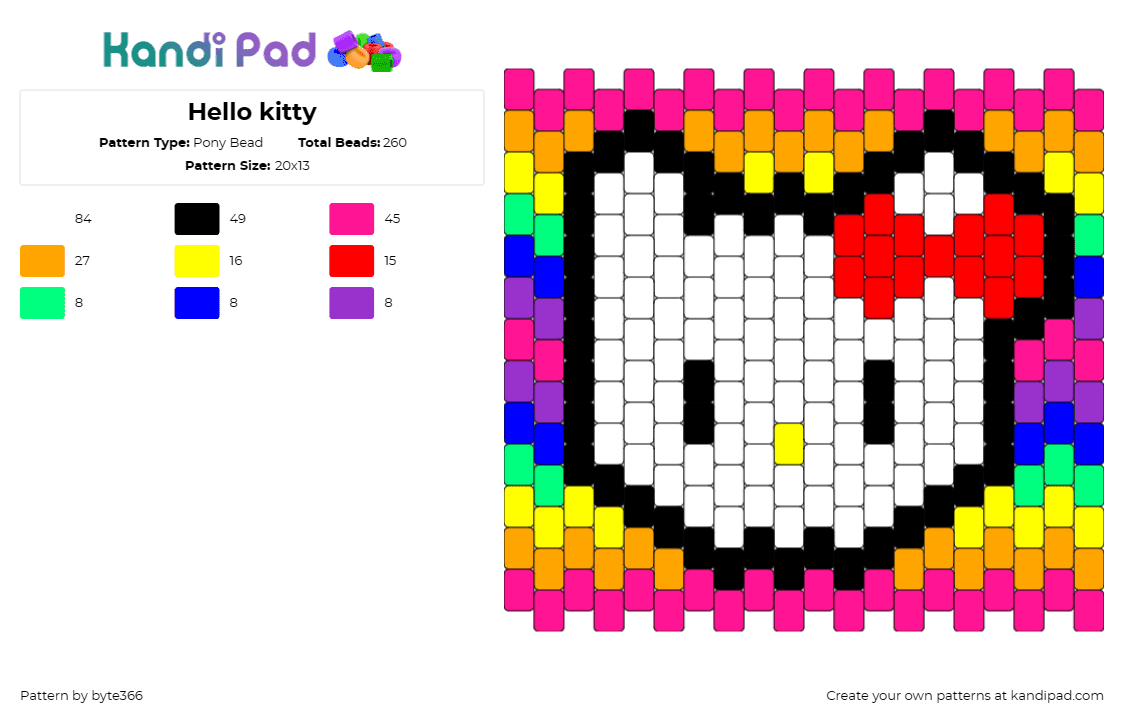 Hello kitty - Pony Bead Pattern by byte366 on Kandi Pad - hello kitty,sanrio,colorful,character,kawaii,white