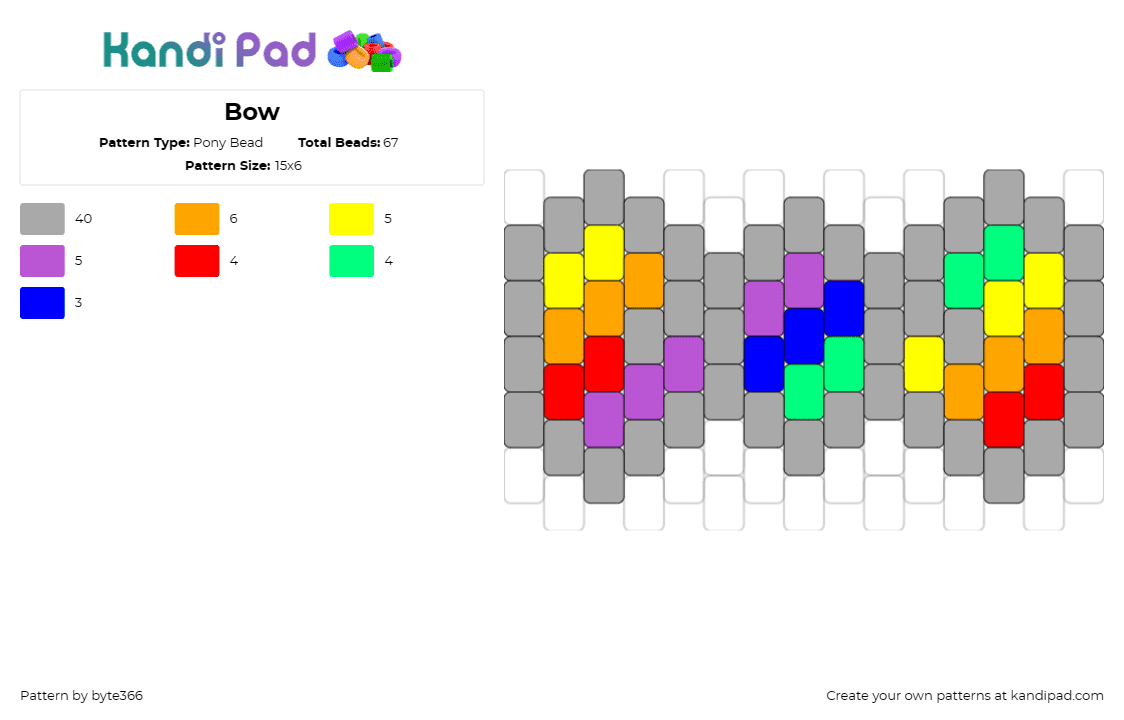 Bow - Pony Bead Pattern by byte366 on Kandi Pad - bow,tie,colorful,rainbow,simple,gray