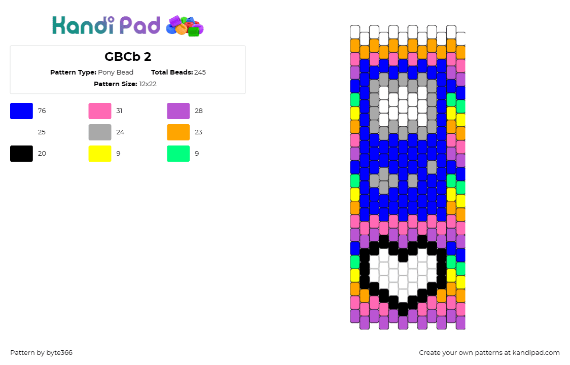 GBCb 2 - Pony Bead Pattern by byte366 on Kandi Pad - gameboy,heart,video games,colorful,retro,nostalgic,white,blue