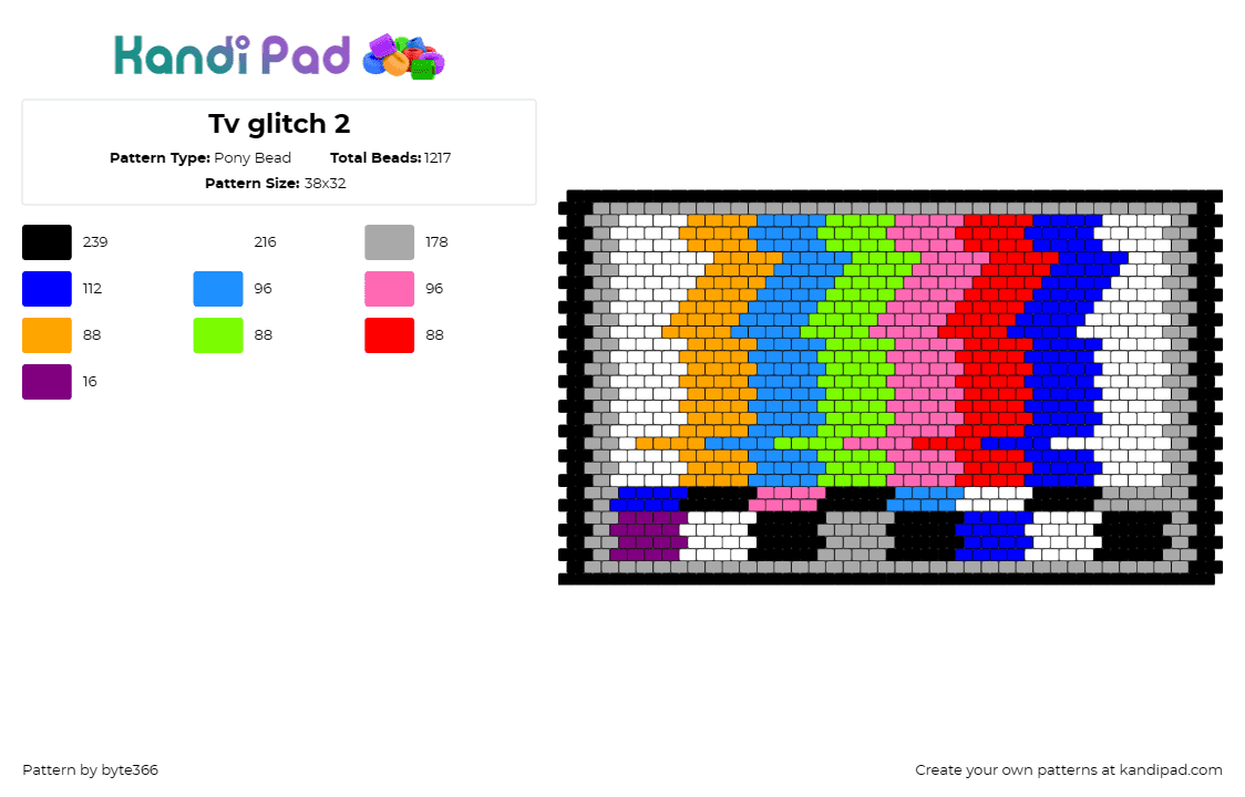 Tv glitch 2 - Pony Bead Pattern by byte366 on Kandi Pad - glitch,television,emergency broadcast system,colorful