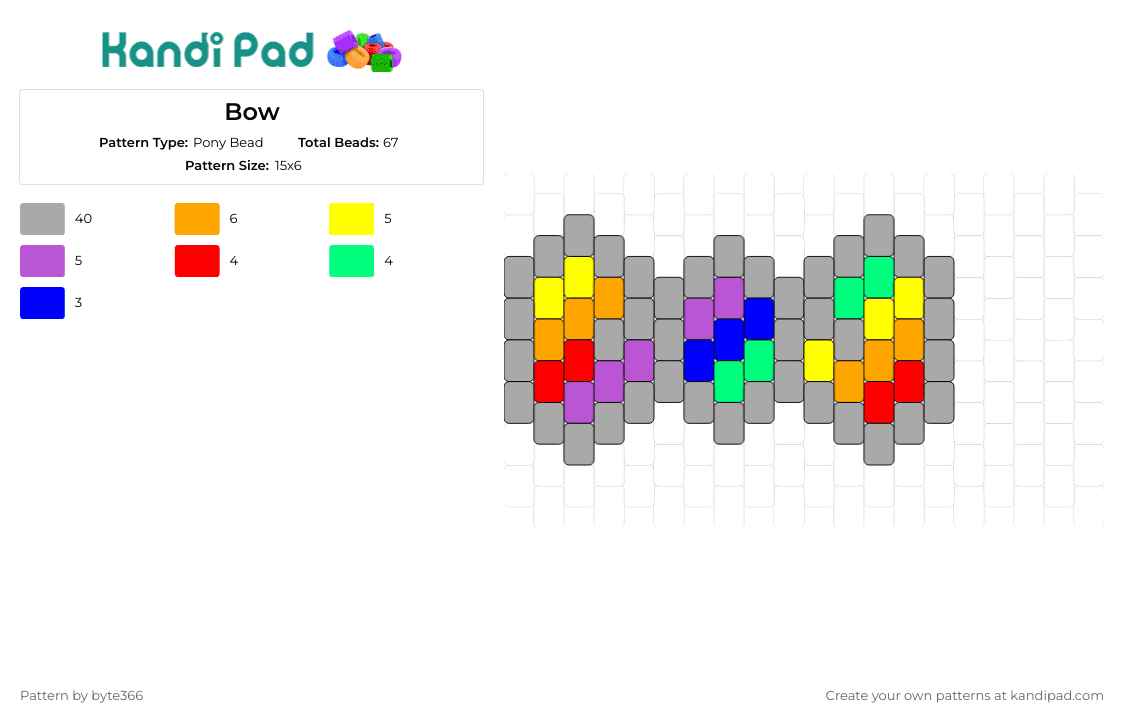 Bow - Pony Bead Pattern by byte366 on Kandi Pad - bow,tie,colorful,rainbow,simple,gray