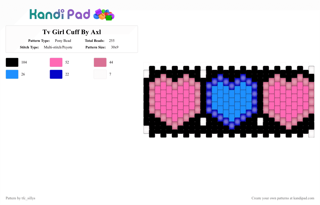 Tv Girl Cuff By Axl - Pony Bead Pattern by tfc_sillys on Kandi Pad - pink