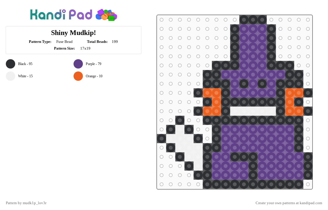 Shiny Mudkip! - Fuse Bead Pattern by mudk1p_lov3r on Kandi Pad - purple,pokemon,shinypokemon,mudkip