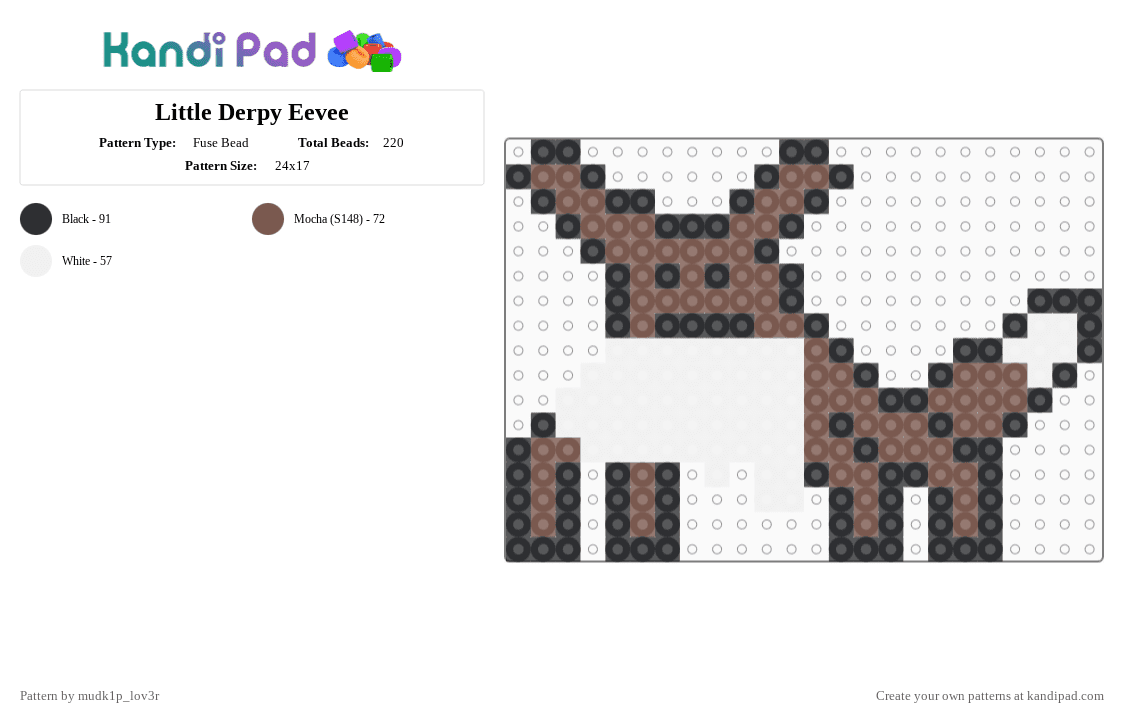 Little Derpy Eevee - Fuse Bead Pattern by mudk1p_lov3r on Kandi Pad - white,tan,eevee,pokemon,requested