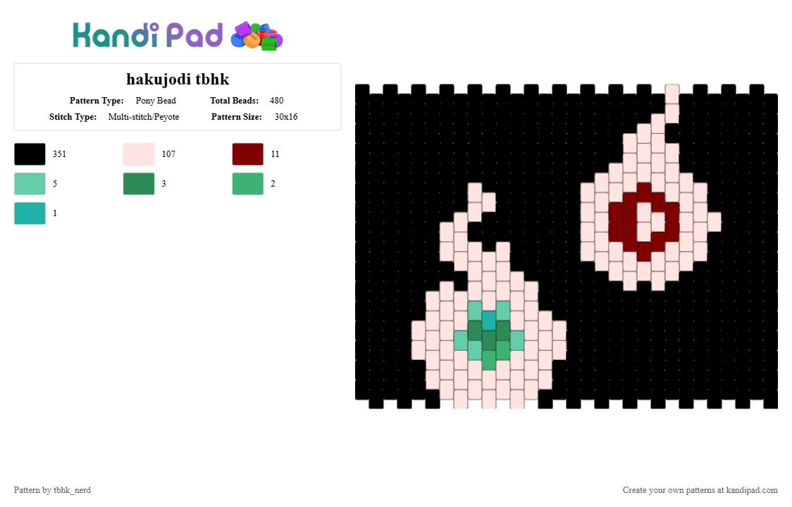 hakujodi tbhk - Pony Bead Pattern by tbhk_nerd on Kandi Pad - black, brown, white