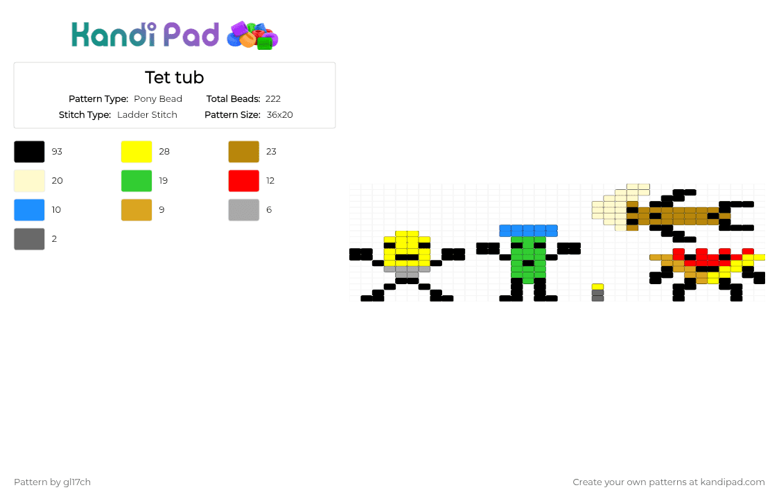 Tet tub - Pony Bead Pattern by l1gh76ul6 on Kandi Pad - black,green,yellow,gold