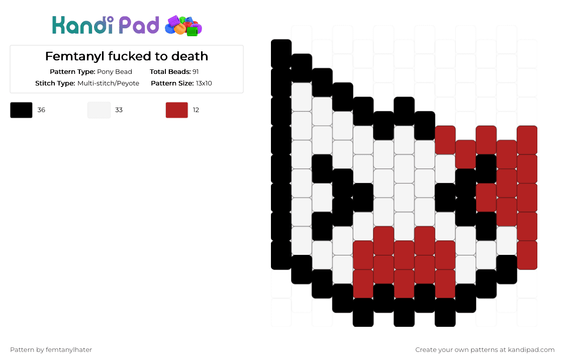 Femtanyl fucked to death - Pony Bead Pattern by deleted_user_445048 on Kandi Pad - red, white