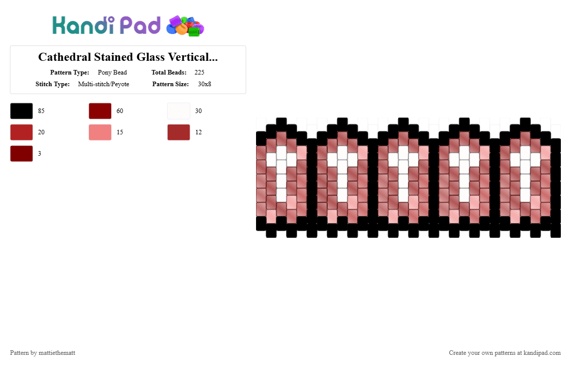 Cathedral Stained Glass Vertical Cuff - Pony Bead Pattern by marceyyzz on Kandi Pad - cathedral, christian, crosses, gothic, red, vertical
