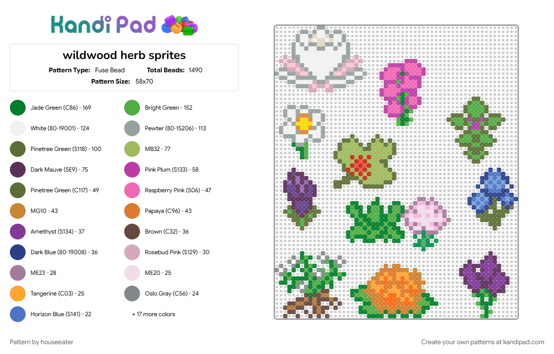 wildwood herb sprites - Fuse Bead Pattern by houseeater on Kandi Pad - cattails wildwood story, colorful, gray, green, herbs, orange