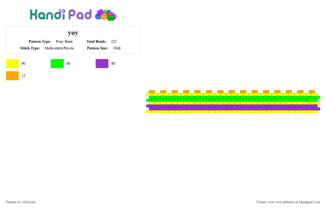 yoy - Pony Bead Pattern by silliscent on Kandi Pad - green, purple, yellow