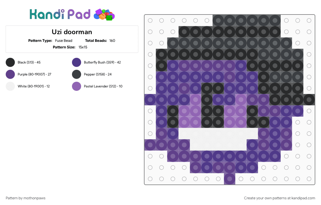 Uzi doorman - Fuse Bead Pattern by mothonpaws on Kandi Pad - goth, murder drones, purple, sigma, uzi doorman