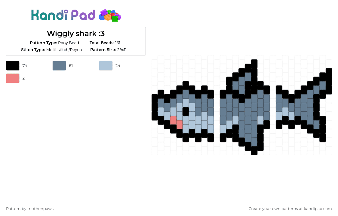 Wiggly shark :3 - Pony Bead Pattern by mothonpaws on Kandi Pad - gray