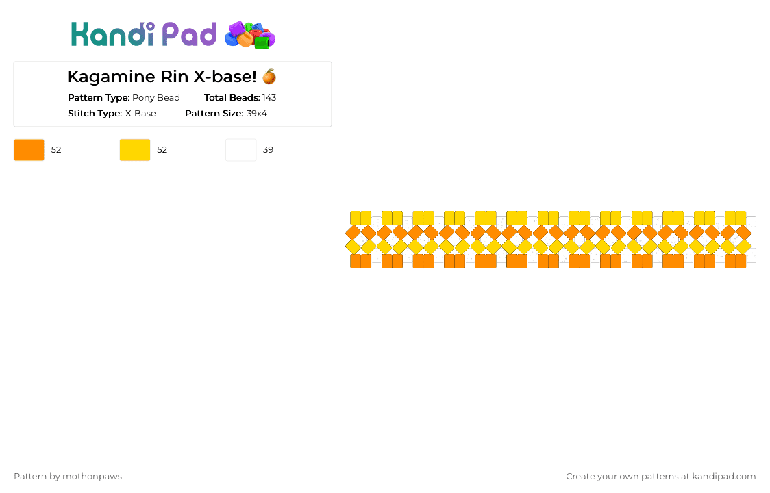 Kagamine Rin X-base! 🍊 - Pony Bead Pattern by mothonpaws on Kandi Pad - orange,yellow