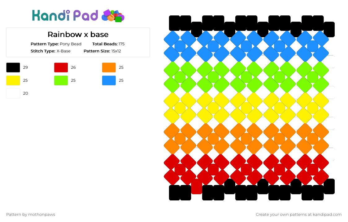 Rainbow x base - Pony Bead Pattern by mothonpaws on Kandi Pad - colorful, green, orange