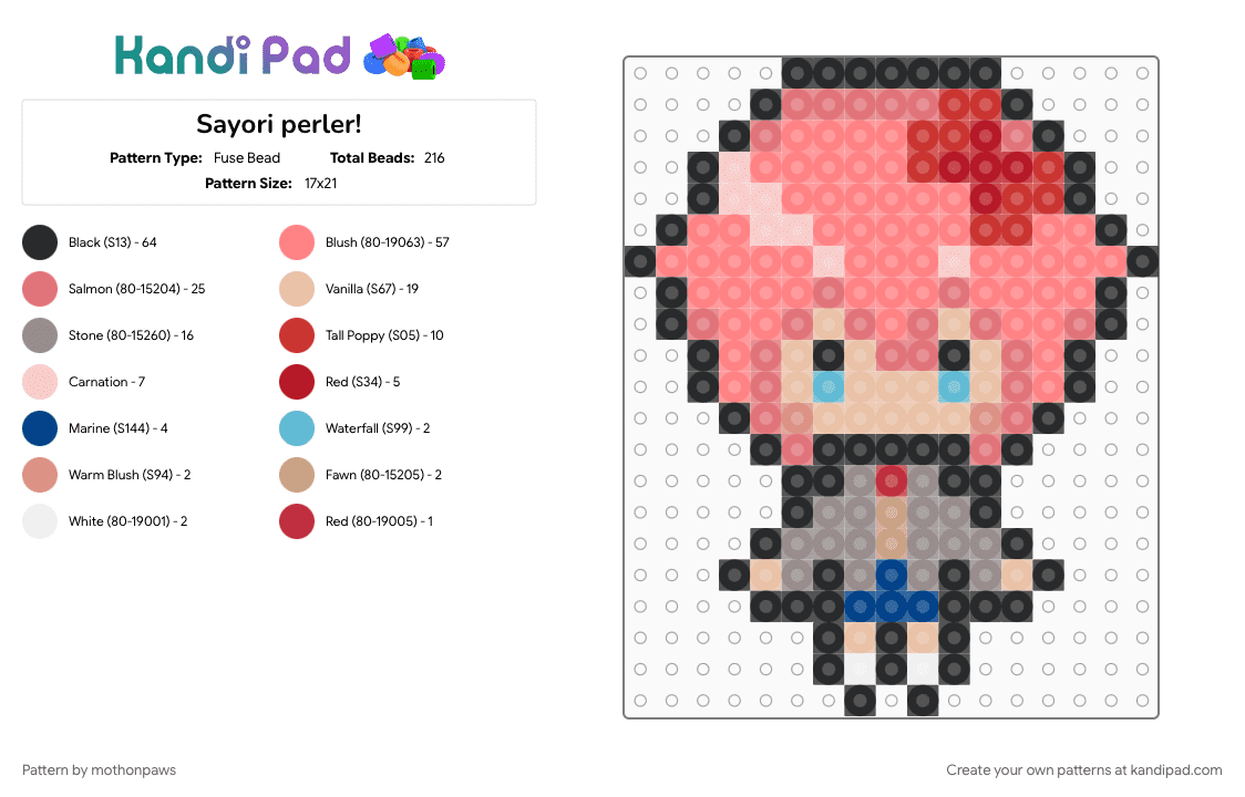 Sayori perler! - Fuse Bead Pattern by mothonpaws on Kandi Pad - beige, red