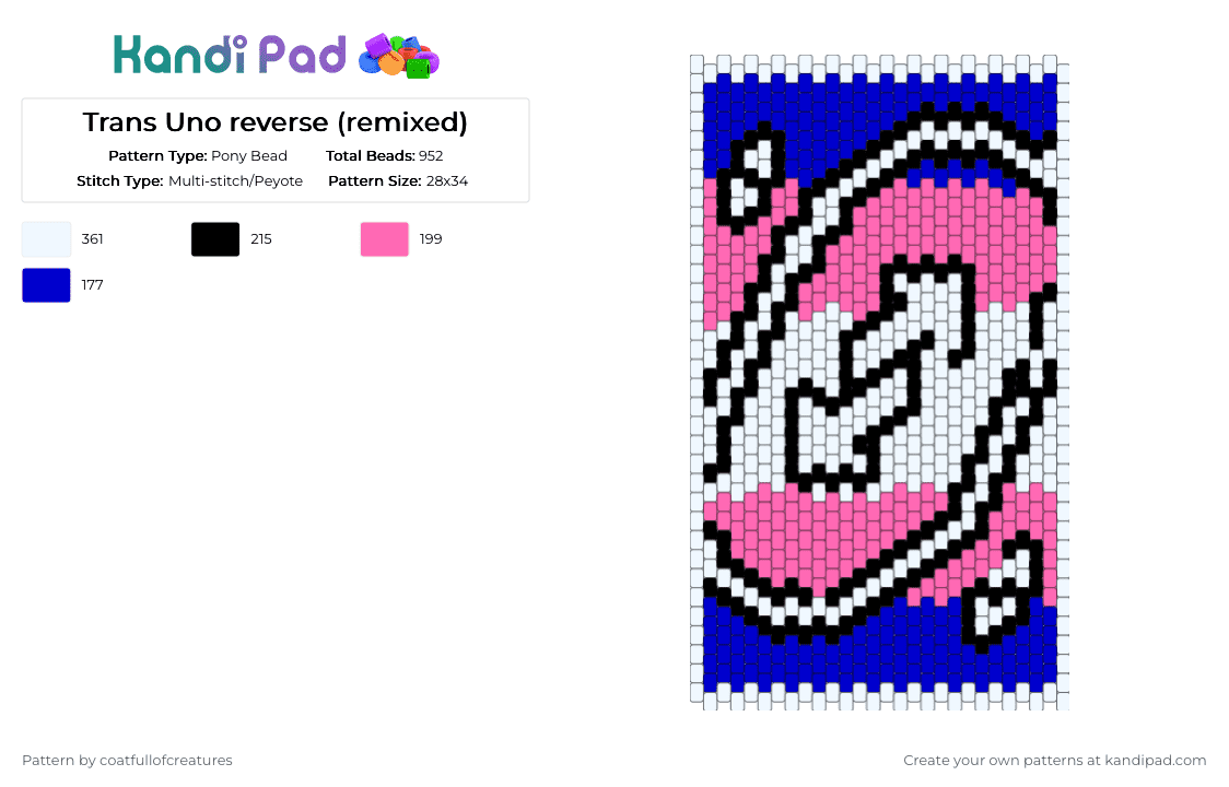 Trans Uno reverse (remixed) - Pony Bead Pattern by coatfullofcreatures on Kandi Pad - purple,pink