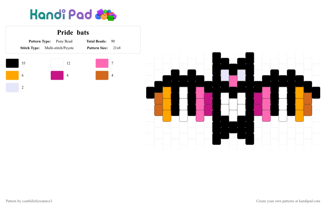 Pride  bats - Pony Bead Pattern by coatfullofcreatures3 on Kandi Pad - black,pink,orange