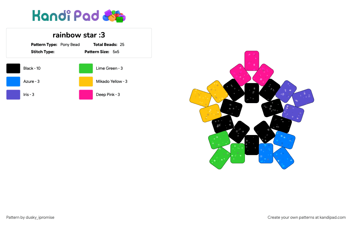 rainbow star :3 - Pony Bead Pattern by dusky_ipromise on Kandi Pad - blue, colorful, purple