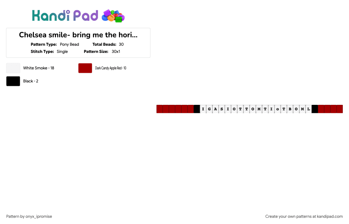 Chelsea smile- bring me the horizon single - Pony Bead Pattern by onyx_ipromise on Kandi Pad - 