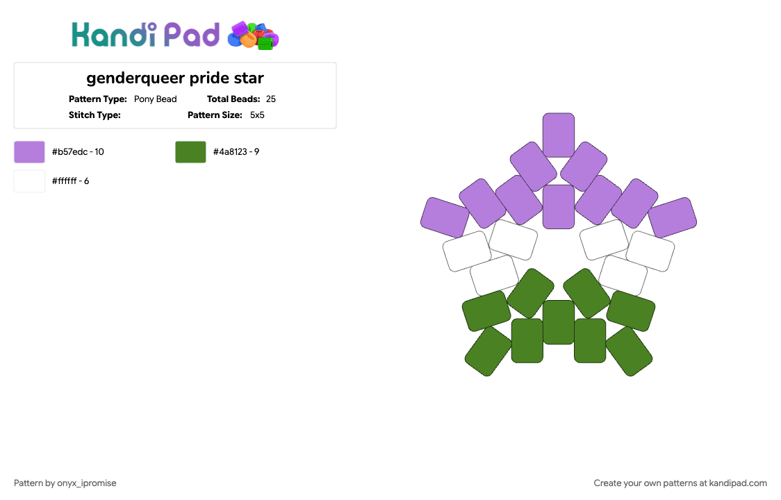 genderqueer pride star - Pony Bead Pattern by onyx_ipromise on Kandi Pad - green, pink