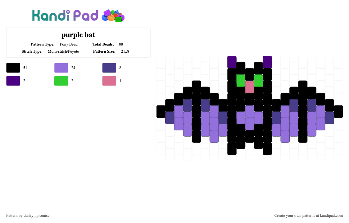 purple bat - Pony Bead Pattern by dusky_ipromise on Kandi Pad - black,purple,bat,halloween