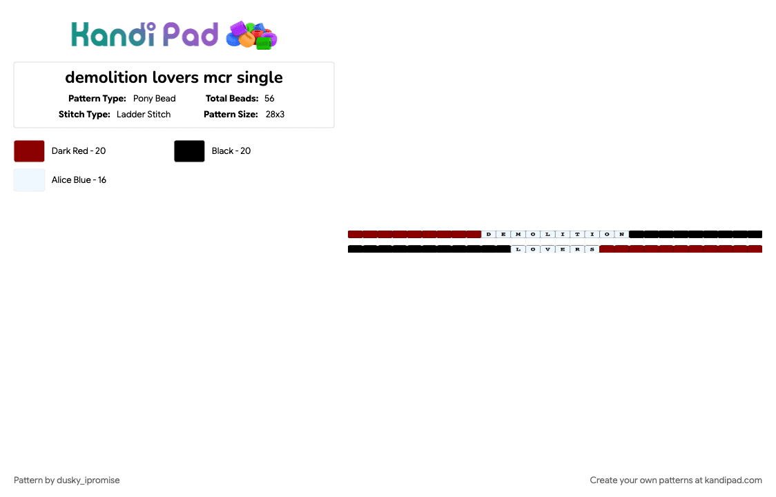 demolition lovers mcr single - Pony Bead Pattern by onyx_ipromise on Kandi Pad - band, music, red, single, singles, white