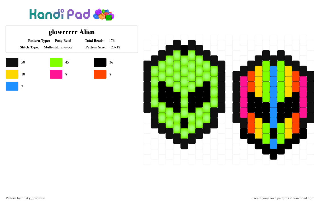 glowrrrrr Alien - Pony Bead Pattern by dusky_ipromise on Kandi Pad - black,green,cotdaliens,alien