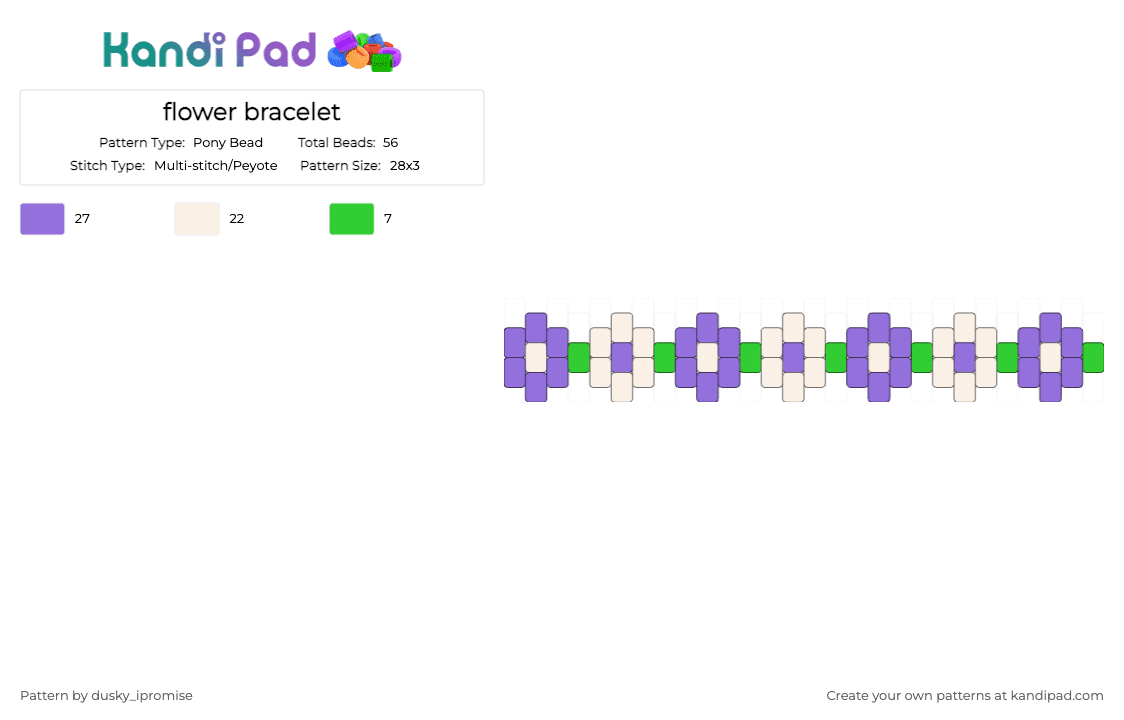 flower bracelet - Pony Bead Pattern by dusky_ipromise on Kandi Pad - purple