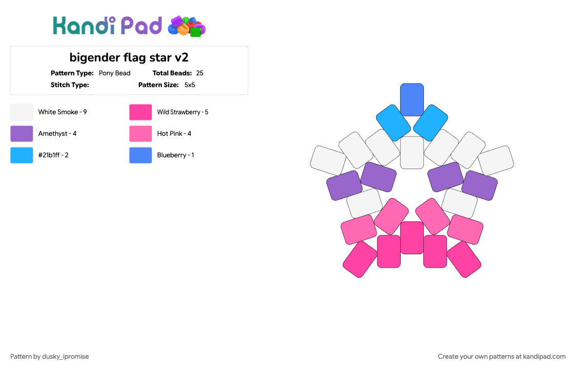 bigender flag star v2 - Pony Bead Pattern by onyx_ipromise on Kandi Pad - pink, purple