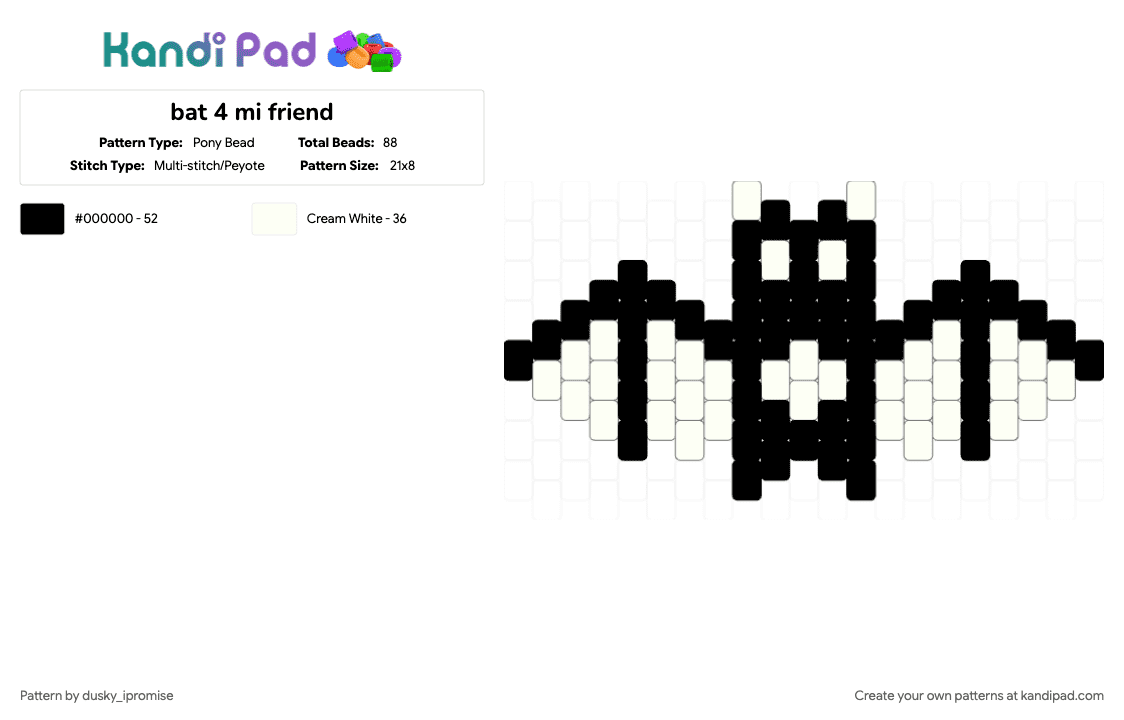 bat 4 mi friend - Pony Bead Pattern by onyx_ipromise on Kandi Pad - black, white