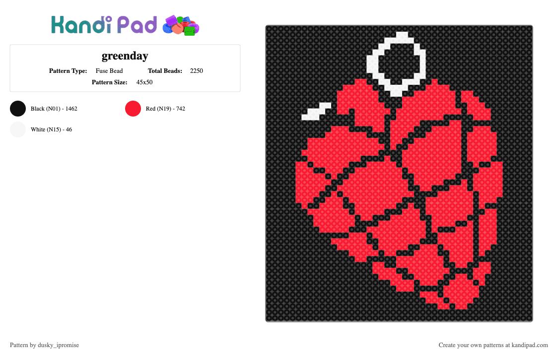 greenday - Fuse Bead Pattern by dusky_ipromise on Kandi Pad - american idiot, black, green day, greenday, grenade, red, white
