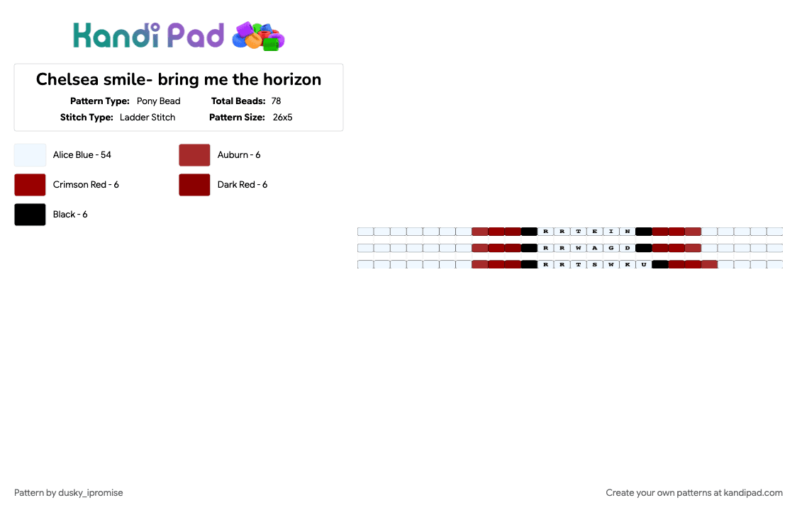 Chelsea smile- bring me the horizon - Pony Bead Pattern by onyx_ipromise on Kandi Pad - bring me the horizon, white