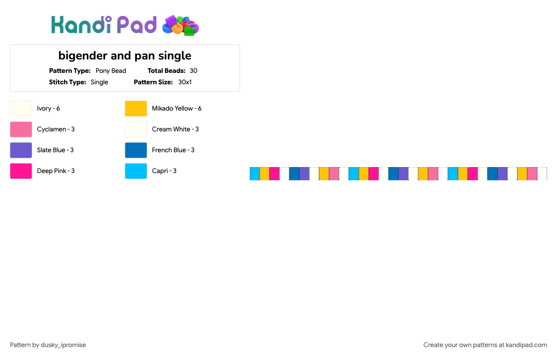 bigender and pan single - Pony Bead Pattern by onyx_ipromise on Kandi Pad - blue, pink, yellow