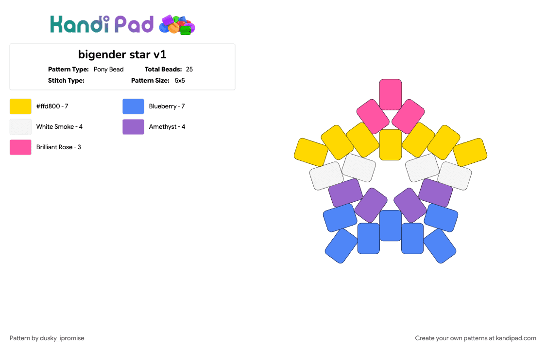 bigender star v1 - Pony Bead Pattern by onyx_ipromise on Kandi Pad - bigender, blue, pride, star, yellow