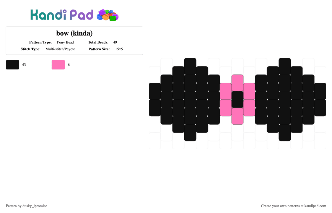 bow (kinda) - Pony Bead Pattern by onyx_ipromise on Kandi Pad - black