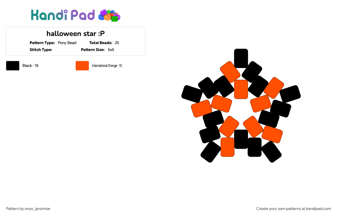 halloween star :P - Pony Bead Pattern by onyx_ipromise on Kandi Pad - black, orange